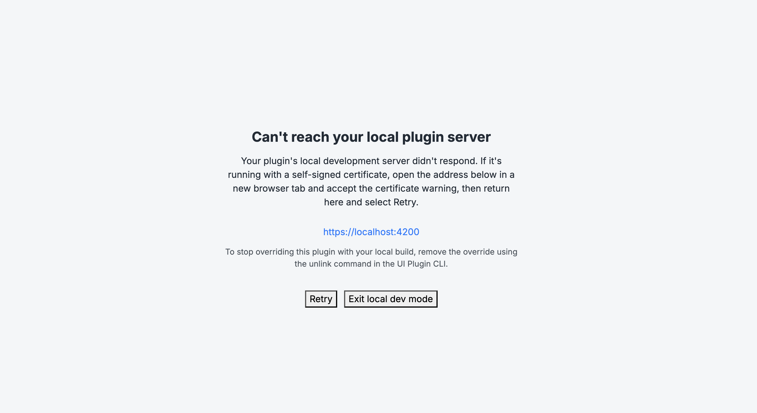 The ISC error shown when the local plugin server can't be reached
