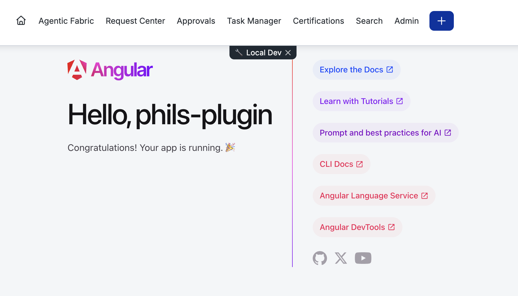 The starter plugin loaded inside ISC with the Local Dev badge